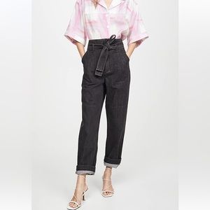 RAG & BONE black denim paper bag waist wide leg jeans